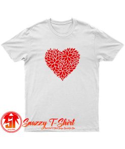 Red Floral Pattern Heart T Shirt
