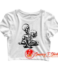 Alien Drinking Beer Crop Top Shirt