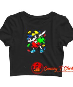 Autism Awareness Dabbing Puzzle Piece Crop Top Shirt