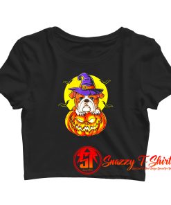 Bulldog Witch Pumpkin Halloween Crop Top Shirt