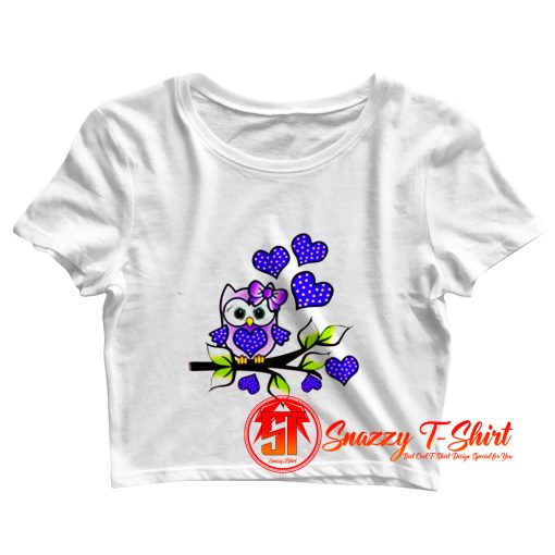 Cute Owl Shirt Owl Pink Bow On The Branch Blue Heart Crop Top Shirt
