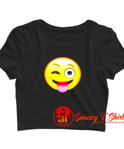 Emoticon Tongue Out Emoji with Winking Eye Smiley Crop Top Shirt