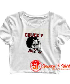 Evil Chucky Posed With Knife Drawing Image Crop Top Shirt