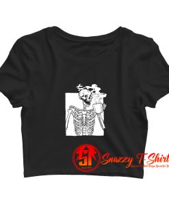 Funny Drinking Coffee Skeleton Crop Top Shirt