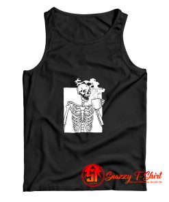 Funny Drinking Coffee Skeleton Tank Top