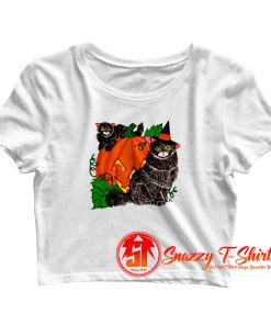 Halloween Pumpkin Black Cats Crop Top Shirt