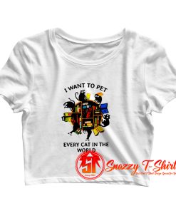 I Want To Pet Every Cat In The World Black Cats And Books Crop Top Shirt
