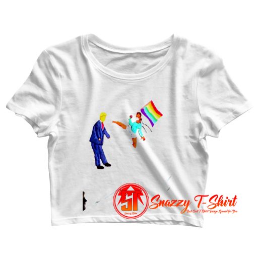 LGBT Black Girl Hold Pride Flag Kicking Trump Crop Top Shirt