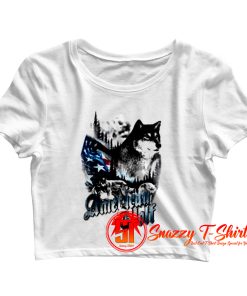 Patriotic Wolf American Flag Crop Top Shirt