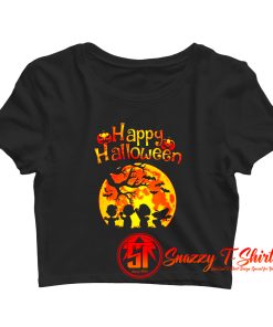 Peanut Snoopy And Charlie Brown Happy Halloween Pumpkin Moon Crop Top Shirt