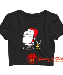 Peanuts Snoopy Woodstock Antlers Santa Claus Crop Top Shirt