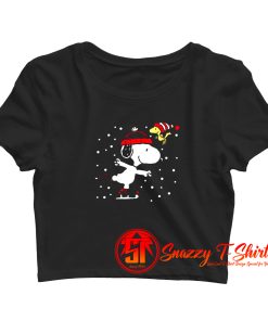 Peanuts Snoopy and Woodstock Skate Holiday Crop Top Shirt