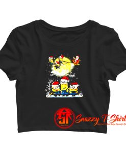 Santa Claus Riding Minions Sleigh Christmas Crop Top Shirt