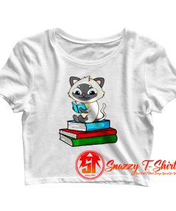 Siamese Cat Loves Books Crop Top Shirt