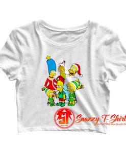 Simpsons Christmas Family and Homer With Beer Crop Top Shirt
