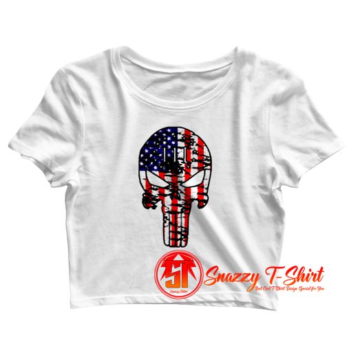 Skull American Flag Crop Top Shirt