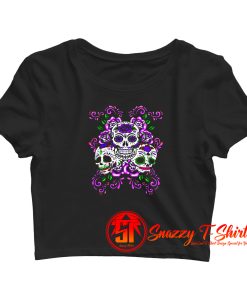 Skull Purple Floral Crop Top Shirt