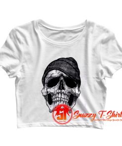 Skull With Beanie Hat Style Crop Top Shirt
