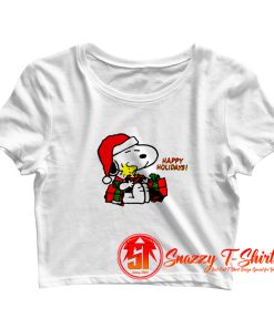 Snoopy Woodstock Peanuts Tee Happy Holidays Crop Top Shirt