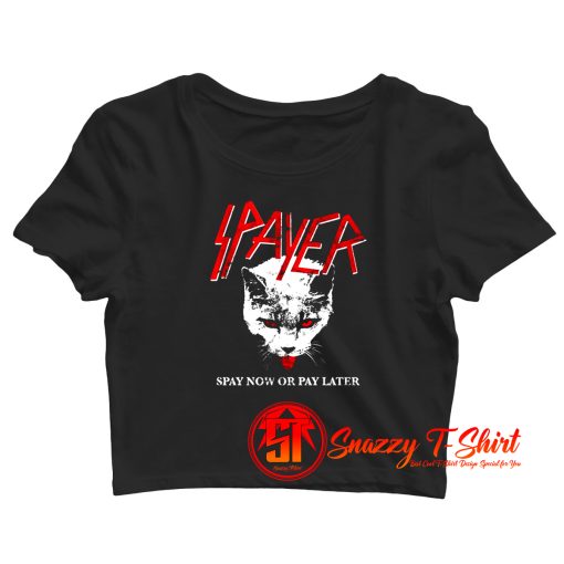 Spayer Funny Vintage Style Slayer Parody Cat Crop Top Shirt