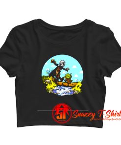 Stormtrooper And Baby Yoda Walking On The River Crop Top Shirt