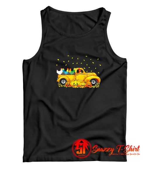 Yellow Car Truck Chickens And Pumpkins Halloween Tank Top